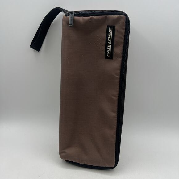 Case Logic 15 Cassette Tape Storage Case Wrist Strap Brown Nylon Tote Carry 12" - Picture 1 of 7